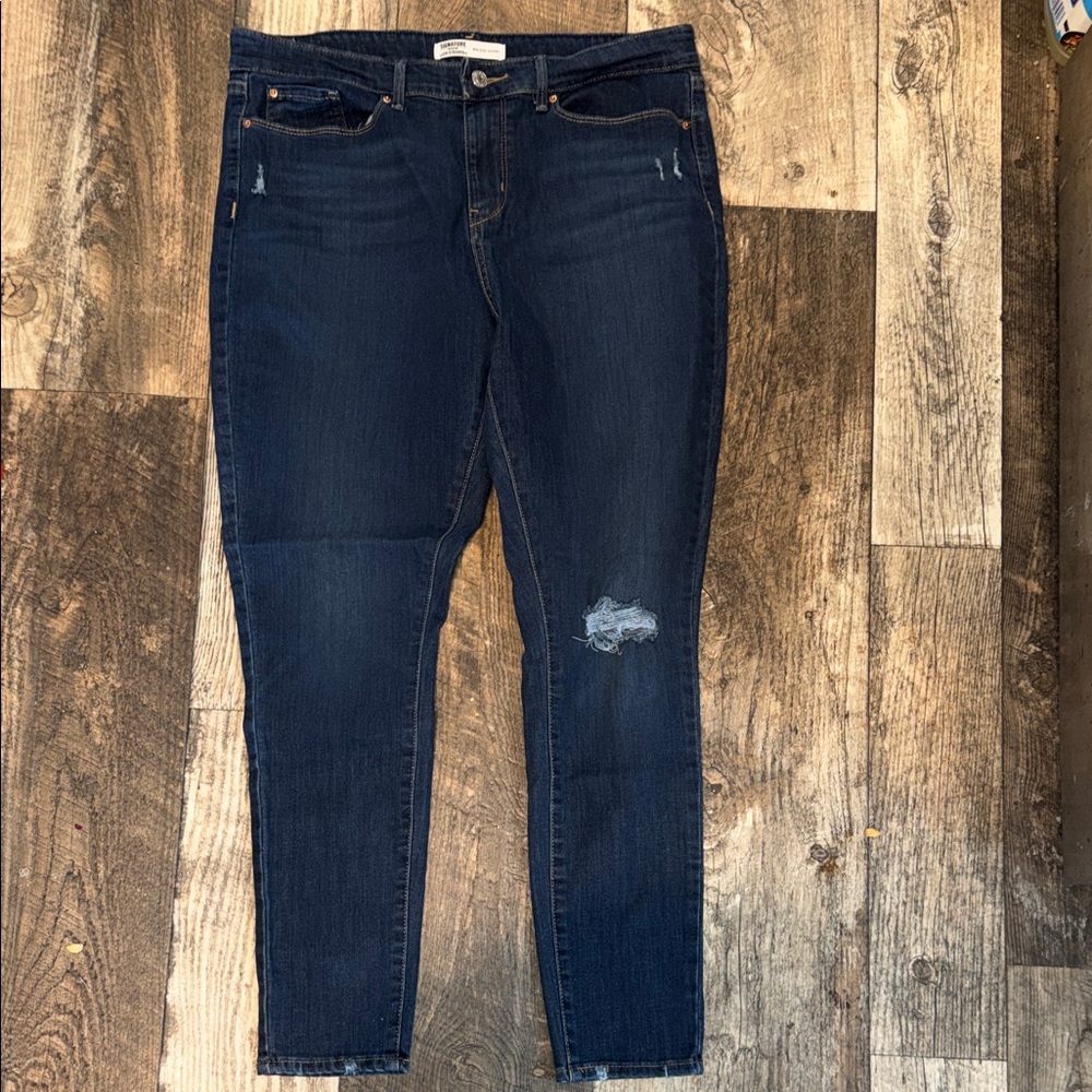 Signature by Levi Strauss Dark Indigo Skinny Jeans with Knee Distress